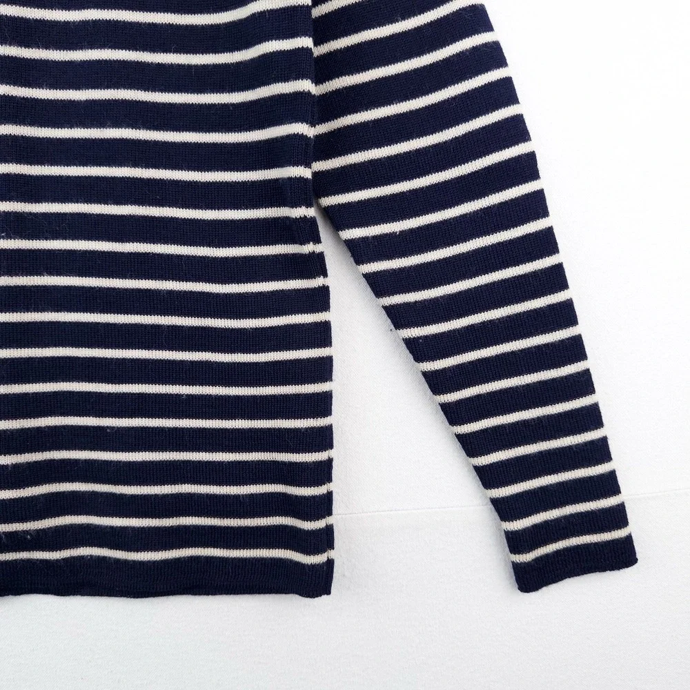 70's Saint James Wool Sweater Bretone Stripe Button Shoulder Made France Blue M